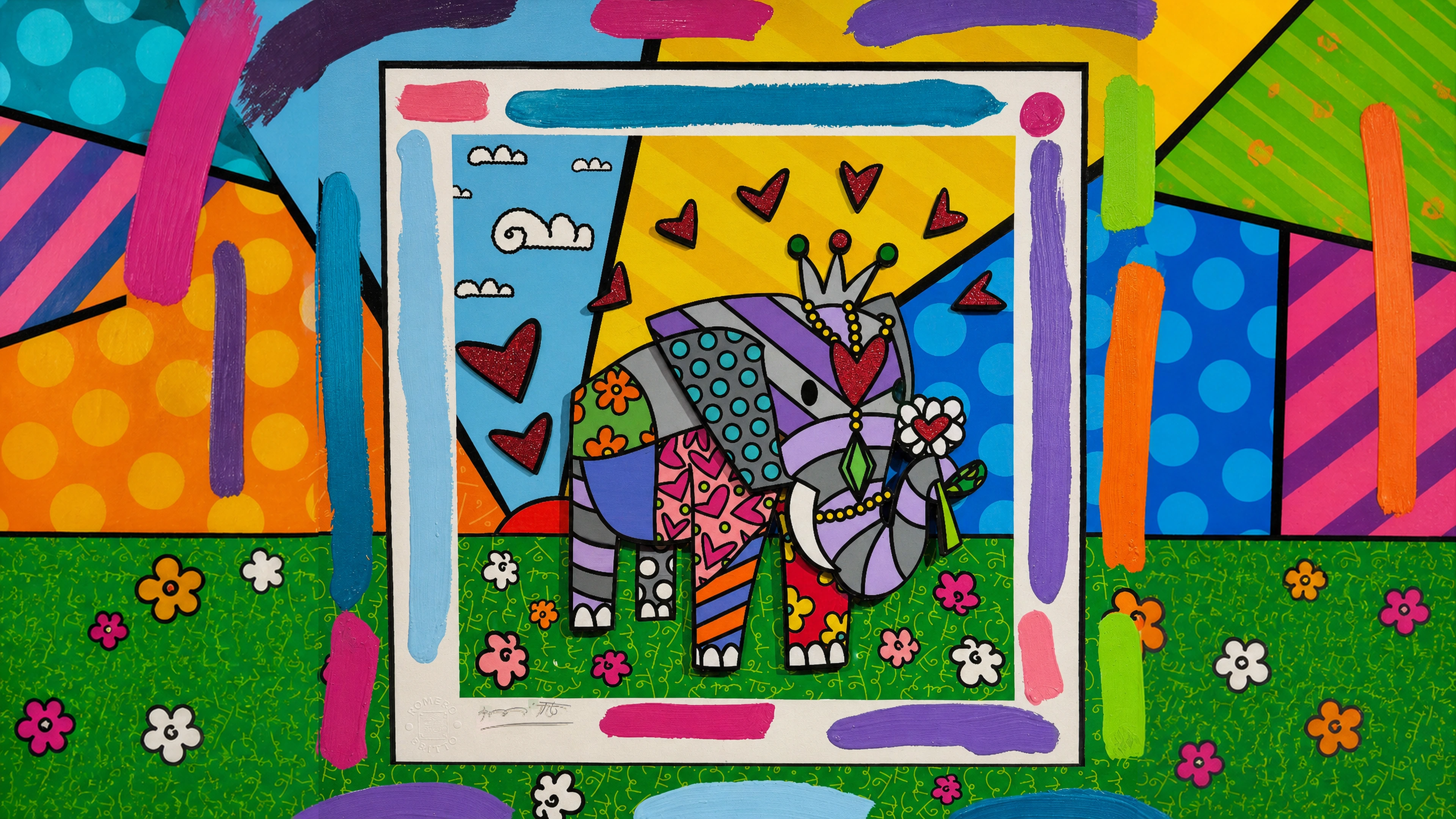 Elephant, Crown Included by Romero Britto